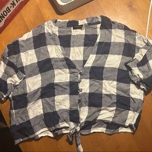 Oversized Blue and White Plaid Button-Up